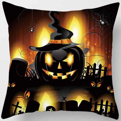 Hot Sale Happy Holloween  Pumpkin Cats Bat Pillow Cases Short Plush High Quality Square Thick Pillow Case Covers