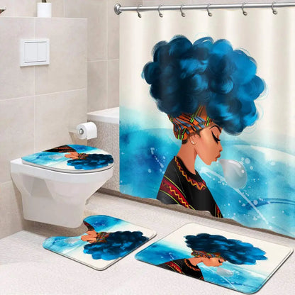 Fashion Elegant Afro Black Girl Shower Curtain Set Fantasy Galaxy Ethnic Sexy African American Woman Bathroom Rug Toilet Carpet