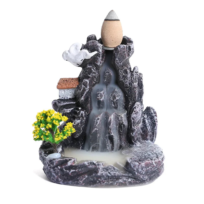 Resin landscape waterfall aromatherapy stove ornaments creative home interior Zen backflow incense stove decorations