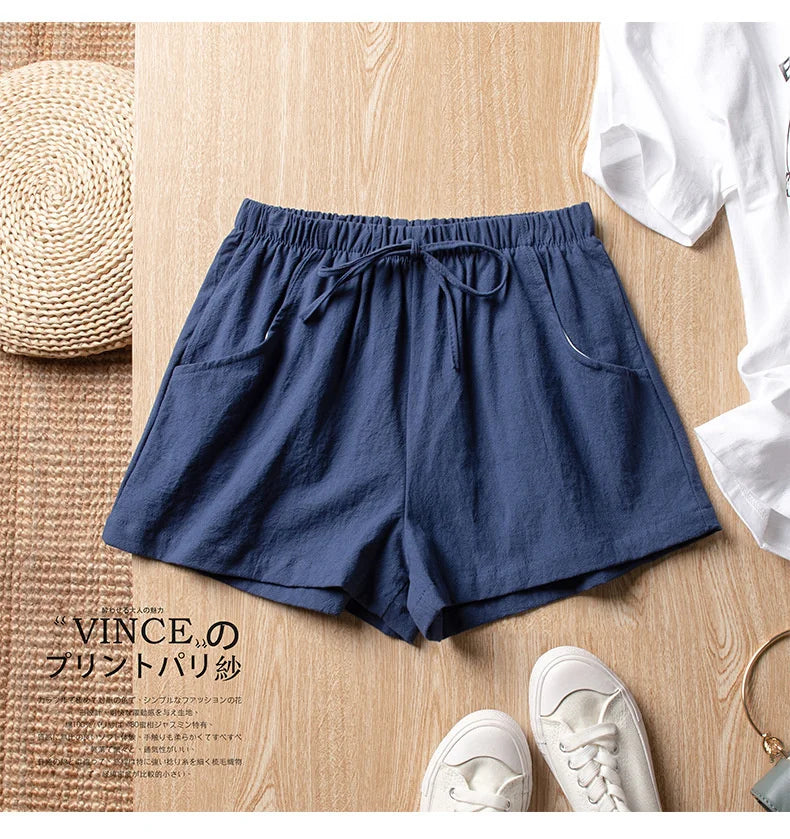 Casual Linen Shorts Women Gym Workout Shorts Cotton Short Pants High Waisted Black Ladies Short Femme Women Shorts Sport Femme