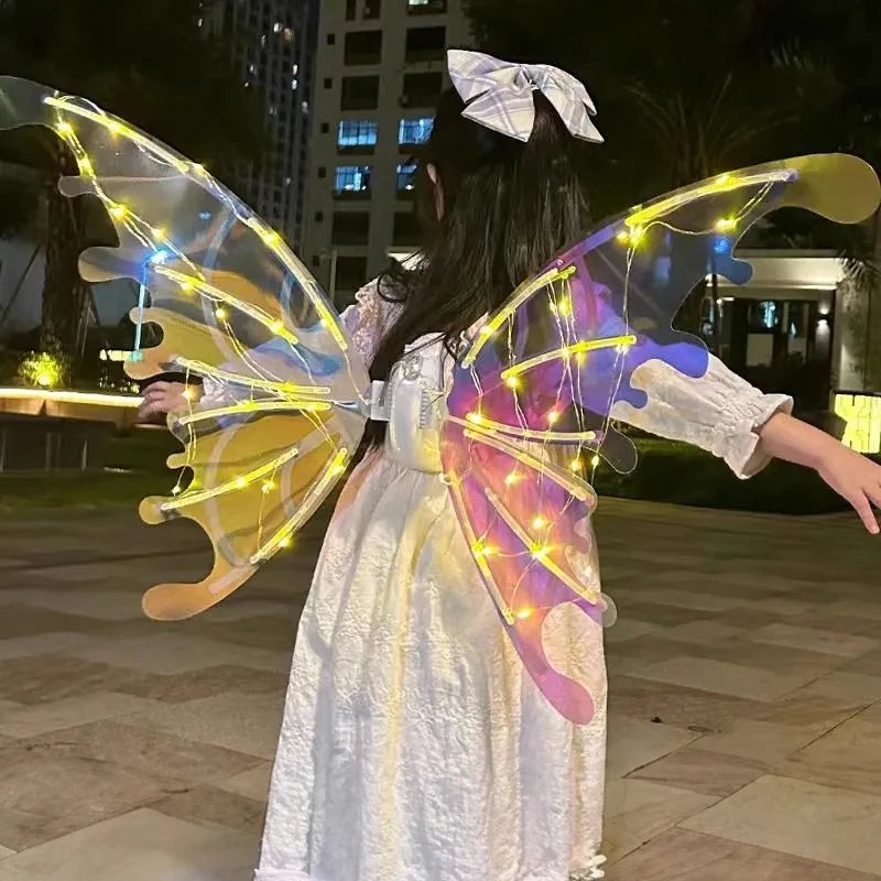 Butterfly Wings with Light Music Electrical Elf Wings Glowing Angel Wing Halloween Dress Up Prop Girls Happy Birthday Party Deco