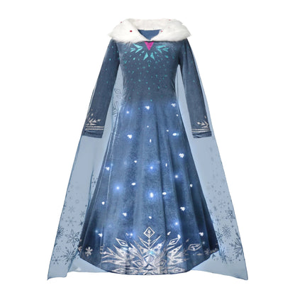 Disney 2024 Evening Party Girls LED Lights Frozen Elsa Anna Princess Ariel Dress Coslplay Halloween Luminous Prom Gowns