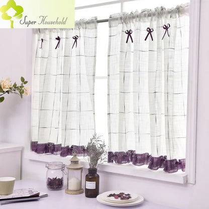 Short Curtains For Kitchen Yarn Dyed Plaid Linen Tulle Curtain for Living Room Bedroom White Blinds on Window Home Decor rideau