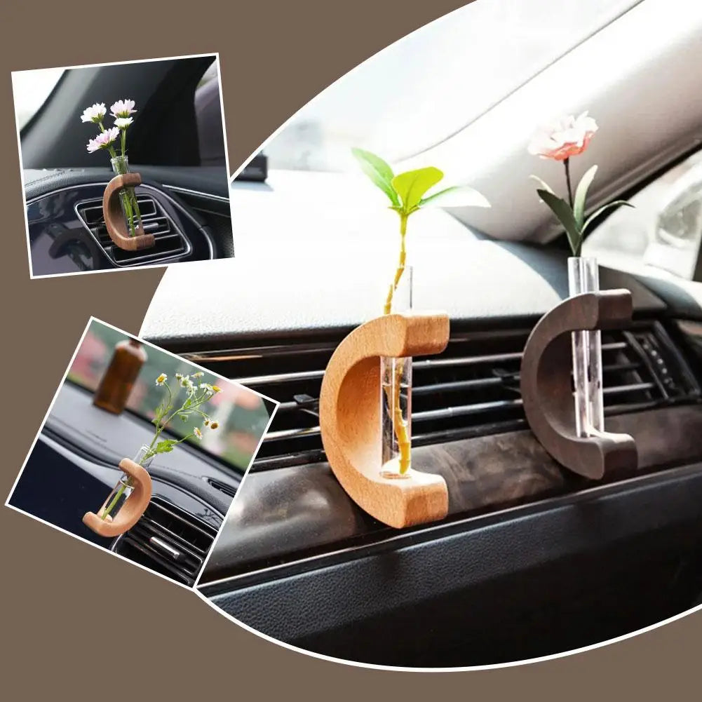 Car Vent Test Tube Solid Wood Vase Floral Container Decor Car Bouquet Flower Flower Air Decor Accessories Vase Mini Freshen B0A8