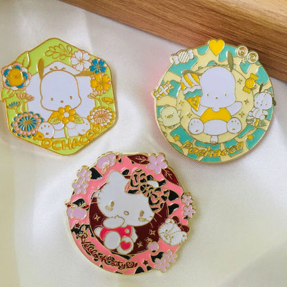 New Sanrio Laser Badge Melody Cinnamoroll Kuromi Cartoon Brooch Christmas Style Clip Halloween Anime Pins Jewelry Originality