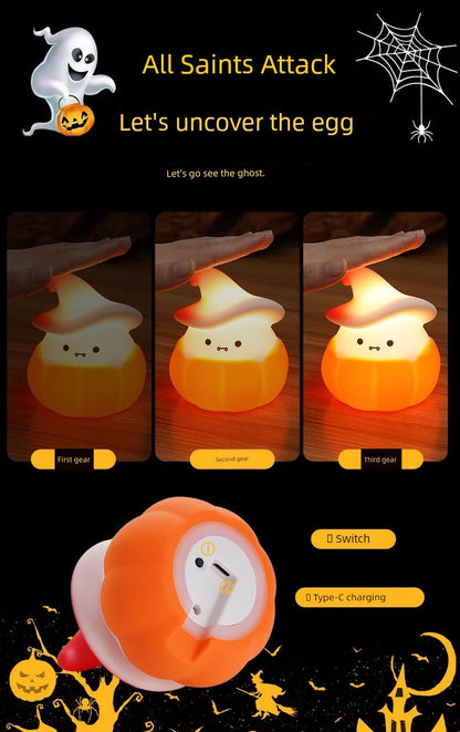 Eye Protection Small Night Lamp Halloween Birthday Gift Pumpkin Bedside Night Light Silicone Kindergarten Holiday Atmosphere Decoration