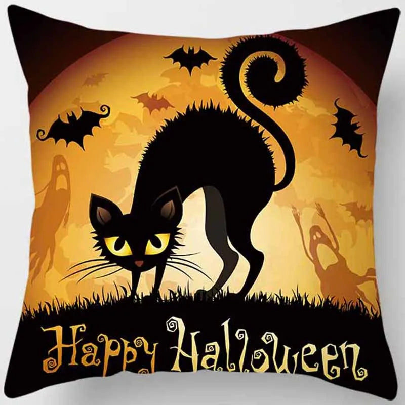 Hot Sale Happy Holloween  Pumpkin Cats Bat Pillow Cases Short Plush High Quality Square Thick Pillow Case Covers