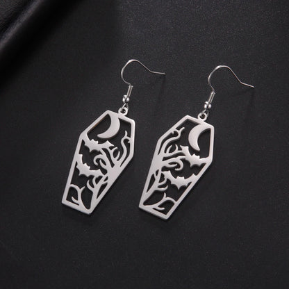 Gothic Death Cross Cutout Coffin Earrings Drop Earring Women Stainless Steel Goth Punk Jewelry Y2k Accessories Halloween Gift