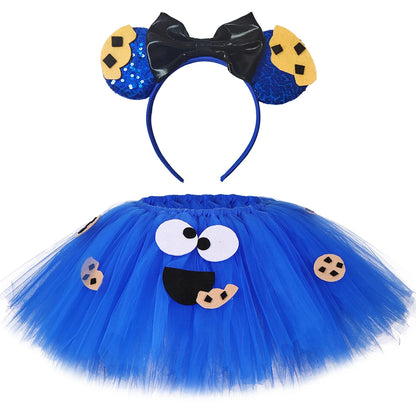 Cookie Monster Girls Tutu Skirt Set Fluffy Blue Kids Girls Tulle Skirt Children Birthday Party Skirt Tutu Girl Halloween Costume