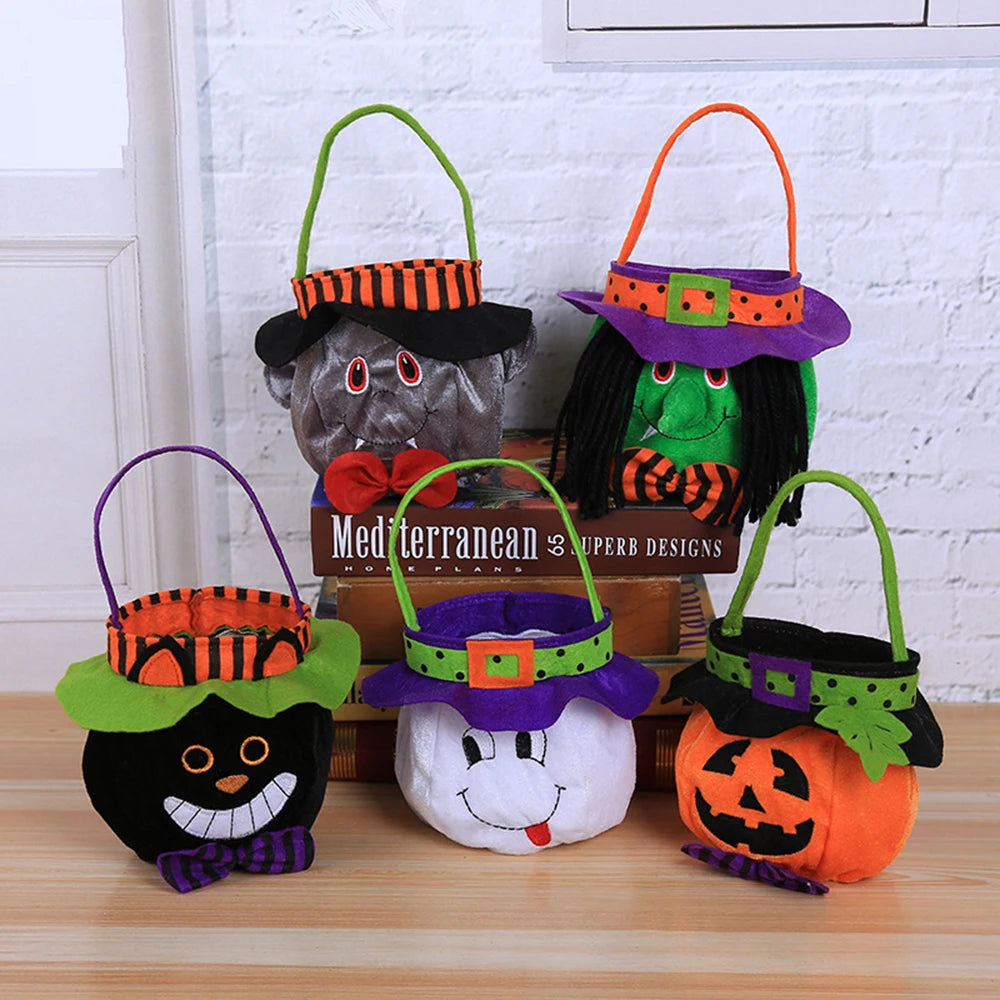 1Pcs Happy Halloween Cotton Hand Bags Vampire Ghost Pumpkin Witch Gift Bags for Halloween Trick or Treat Party Supplies Cany Bag