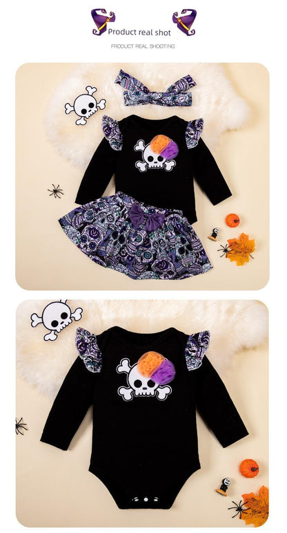 2024 New Arrival Baby Halloween Costume Long-Sleeve Jumpsuit Suit Girl Baby Cute Cartoon Skull Manufacturer