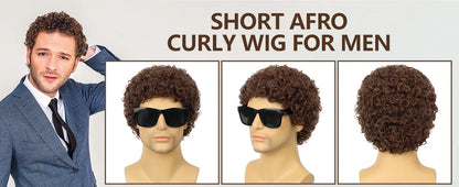 Synthetic Mens Short Afro Curly Wig for Male 70s 80s Disco Guy Rocker Wig Halloween Cosplay Fancy  for Daily Party Costume（1B）