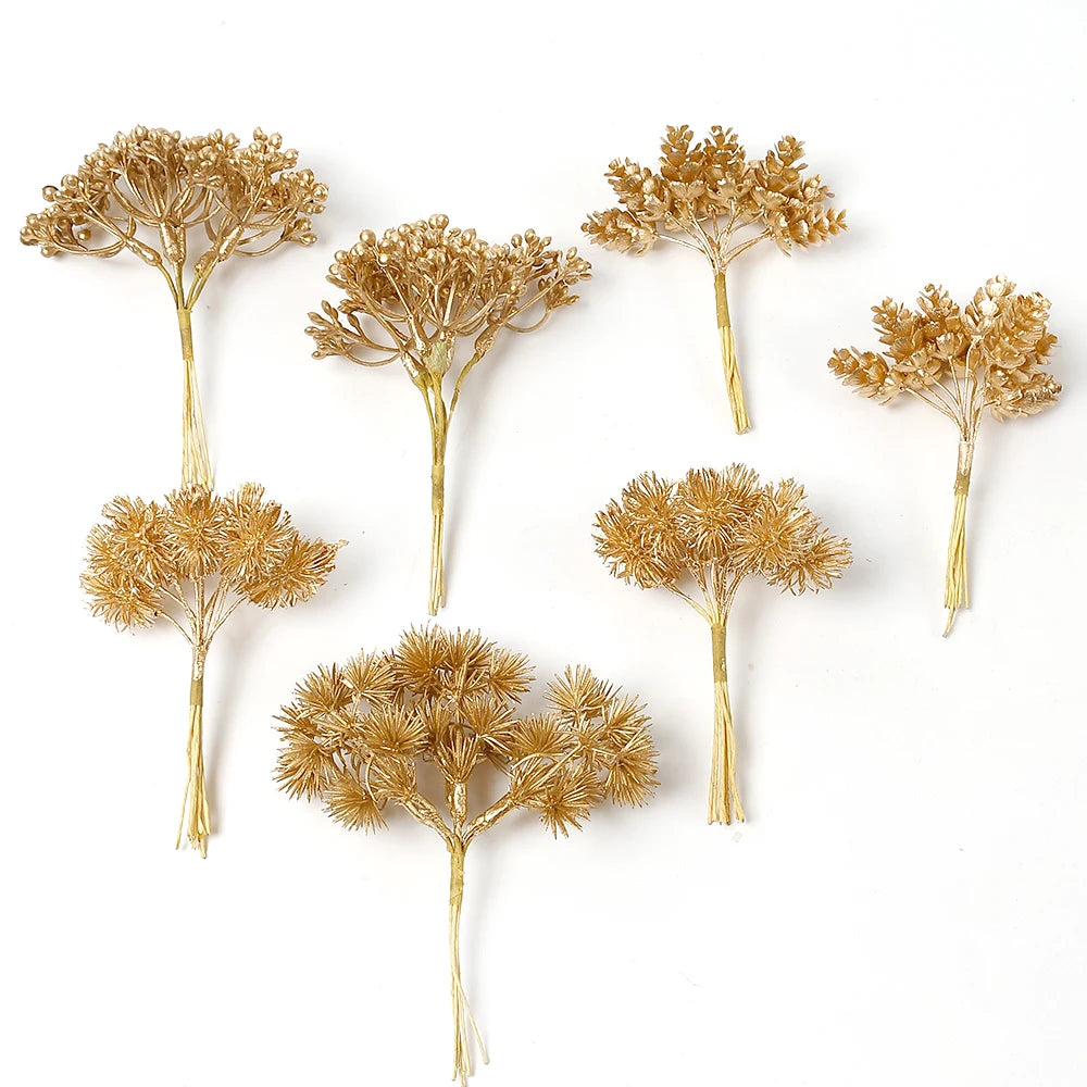 6PCs/lot Gold Artificial Eucalyptus Leaves Plant Fake Flowers For Home Decor Halloween Christmas Decoration DIY Gift Accessories