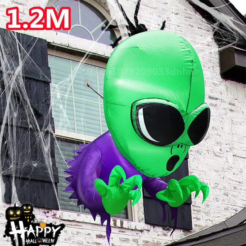 1.2M Halloween Inflatable Green Headed Ghost Model Built-in LED Lights Model Festival Outdoor Ornament Party Garden Decor Prop