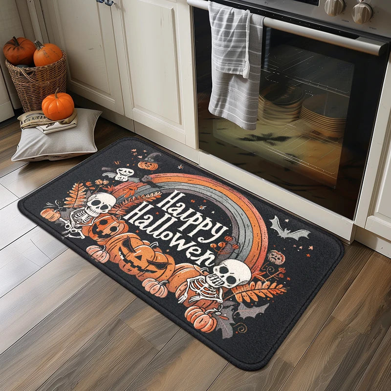 1pc Halloween Floor Mat Non-slip Anti-fouling Kitchen Mats Pumpkin Skeleton Party Decoration Floor Rug Absorbent Bathroom Mat