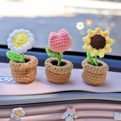 Creative Mini Flower Bouquet Potted Hand Woven Car Ornaments Auto Interior Center Console Dashboard Decoration Car Accessories