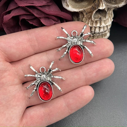 4pcs 31*33mm Halloween Blood Red Tarantula Spider Charms Gothic Pendant Fit Jewelry Making DIY Jewelry Findings