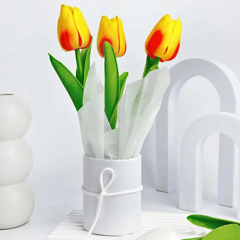 Artificial Tulip Flower Bucket Mini PU Tulip Barrel Packaged Bouquet DIY Fake Tulip Flower Birthday Gifts Car Interior Decor