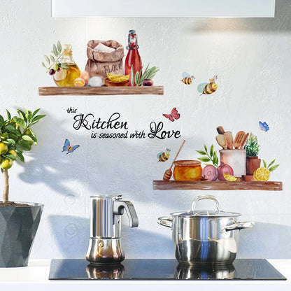 48x68cm English Kitchen Bee Butterfly Cartoon Wall Sticker Classic Background Wall Living Room Kitchen Home Decor Wall Sticker