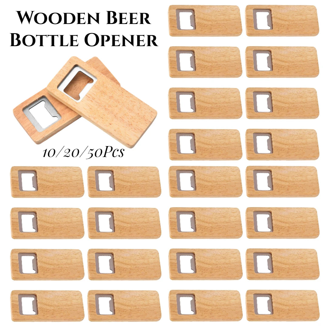 Wood Beer Bottle Opener with Wooden Handle, Corkscrew Steel Square Openers, Bar Kitchen Accessories, Party Gift, 10 Pcs, 50Pcs