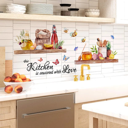 Kitchen Bee Butterfly Cartoon Wall Sticker Classic Background Wall Home Decor Personalized Home Decoration Household DIY Supplie