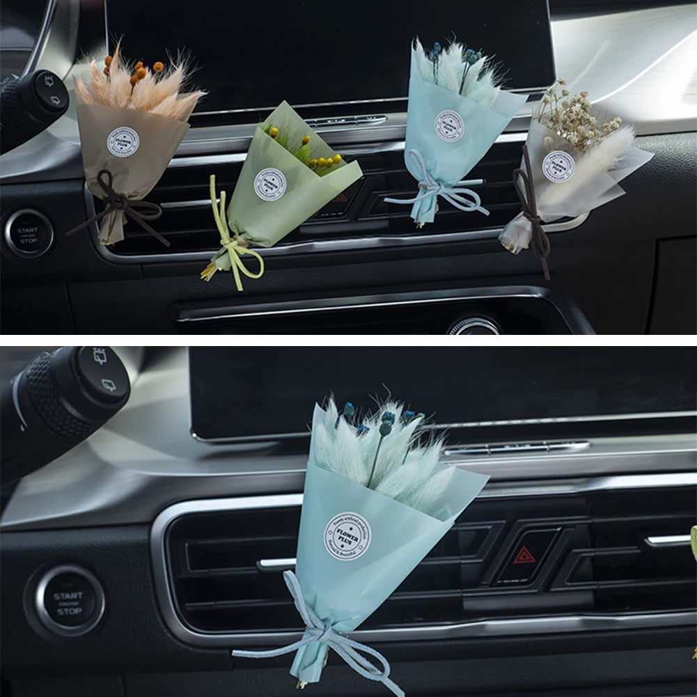 Creativity Dried Flowers Bouquet Car Perfume Air Vent Clip Mini Bouquet Eternal Flower Car Accessories Interior Woman Ornament