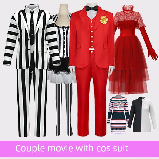 Halloween Costume Red Black and White Stripes Suit Beetlejuice 2 Beetlejuice Cosplay Clothes