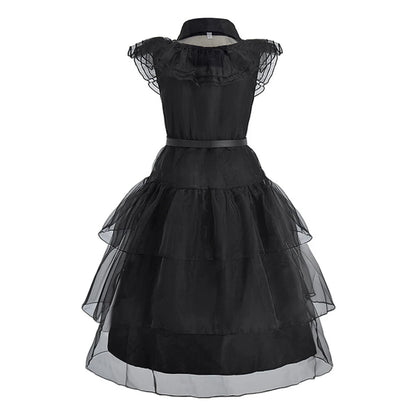 Girl Wednesday Costume Kids Addams Cosplay Black Princess Dress Children Pageant Dinner Dress Girl Halloween Party Dancing Cloth