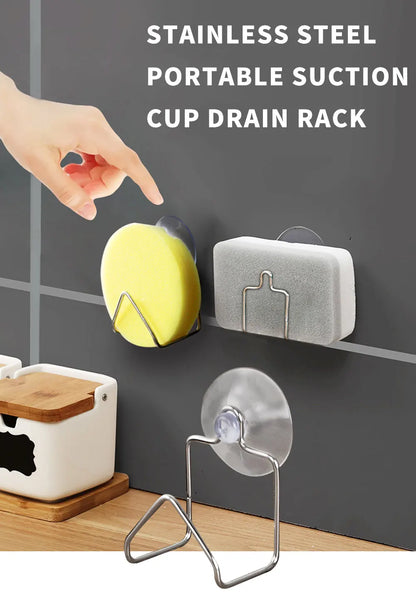 Portable Suction Cup Drain Rack Cleaning Cloth Shelf Dish Drainer Stainless Steel Sponge Holder Bathroom Kitchen Accessories