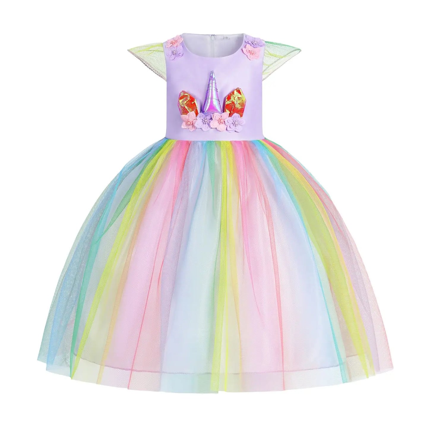 Girls Rainbow Unicorn Dance Party Tutu Kids Dress Up Cosplay Ball Gown Princess Costume Birthday Gift Halloween Carnival