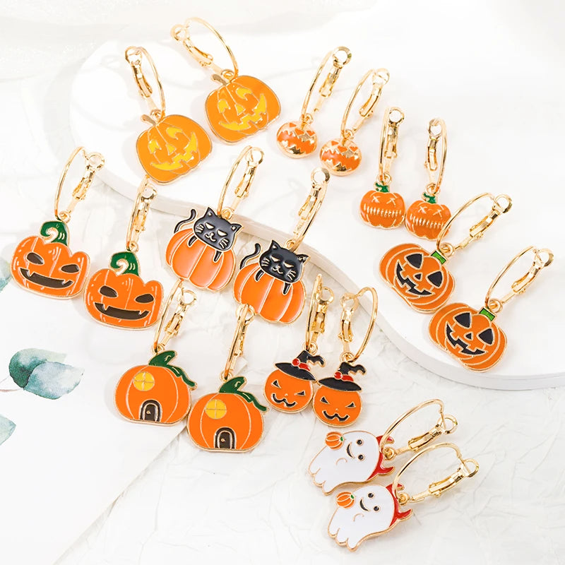 Trendy Halloween Theme Enamel Dangle Earrings Cute Pumpkin Ghost Drop Earring For Girls Women Funny Party Jewelry Gift