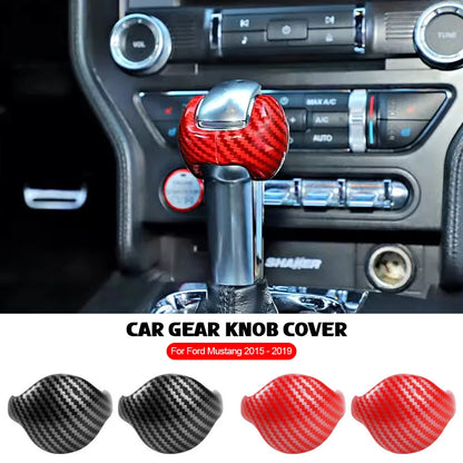 Car Gear Shift Knob Cover Trim Auto Interior Sticker Carbon Fiber Accessorie For Ford Mustang 2015 2016 2017 2018 2019 2020 2021