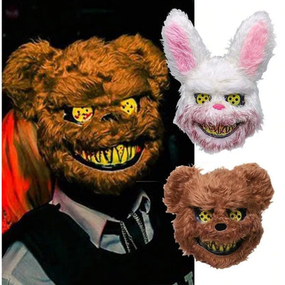 Bear Mask Horror Cosplay Killer LED Light Mask Ball Costume Supplies Bunny Mask Halloween Luminous Mask Cosplay Blood Headgear