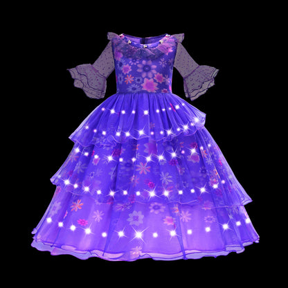 Disney 2024 Evening Party Girls LED Lights Frozen Elsa Anna Princess Ariel Dress Coslplay Halloween Luminous Prom Gowns