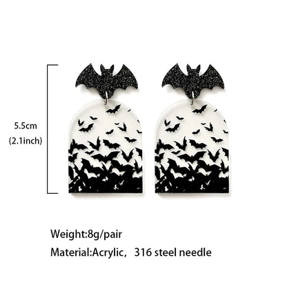 2023 Hip Hop Halloween Black Bat Transparent Acrylic Earrings for Women European Fashion Party Heart Geometric Earing Jewelry