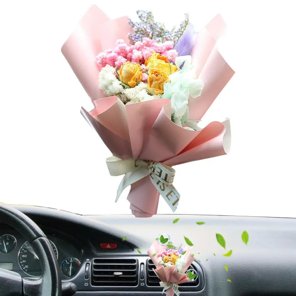 Mini Bouquet Flowers For Car Air Freshener Dry Flower Freshener Perfume Car Decorative Ornament Automotive Interior Accessories