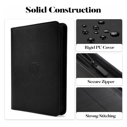 9 Pocket Trading Card Binder, PU Cover Zipper Card Collection Album, Sturdy 360 Side-Loading Card Folder Holder for Game Cards