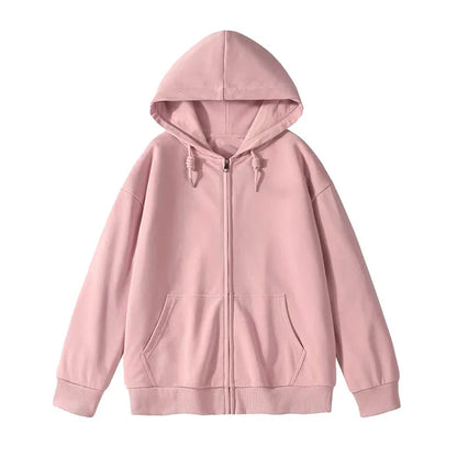 Jielur Solid Color Casual Drawstring Women's Hoodies Pockets Zip-up Simple O-neck Basic Streetwear Fashion Simple Office Ladies