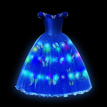 Disney 2024 Evening Party Girls LED Lights Frozen Elsa Anna Princess Ariel Dress Coslplay Halloween Luminous Prom Gowns