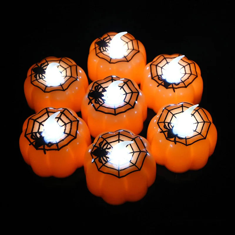 6pcs LED Pumpkin Light Halloween 2 styles Decorations Ornaments Flickering Flameless Nigh Lamp Holloween Party Decoration Supply