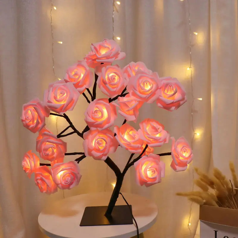 24 LED Maple Leaf Fairy Light Flower Tree Table Lamp Rose Night Light Gifts for Wedding Party Autumn Halloween Decoration