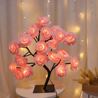 24 LED Maple Leaf Fairy Light Flower Tree Table Lamp Rose Night Light Gifts for Wedding Party Autumn Halloween Decoration