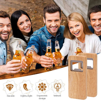 Wood Beer Bottle Opener with Wooden Handle, Corkscrew Steel Square Openers, Bar Kitchen Accessories, Party Gift, 10 Pcs, 50Pcs