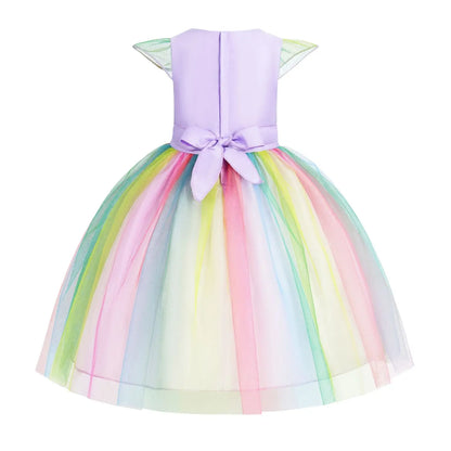 Girls Rainbow Unicorn Dance Party Tutu Kids Dress Up Cosplay Ball Gown Princess Costume Birthday Gift Halloween Carnival