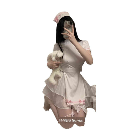 New Sexy Open Back Nurse Uniform Maid Halloween Cosplay Cos Suit Cut Out Nightdress