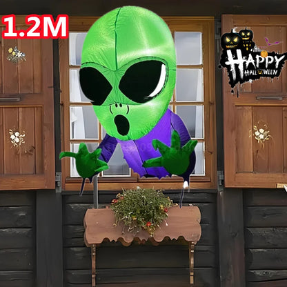 1.2M Halloween Inflatable Green Headed Ghost Model Built-in LED Lights Model Festival Outdoor Ornament Party Garden Decor Prop