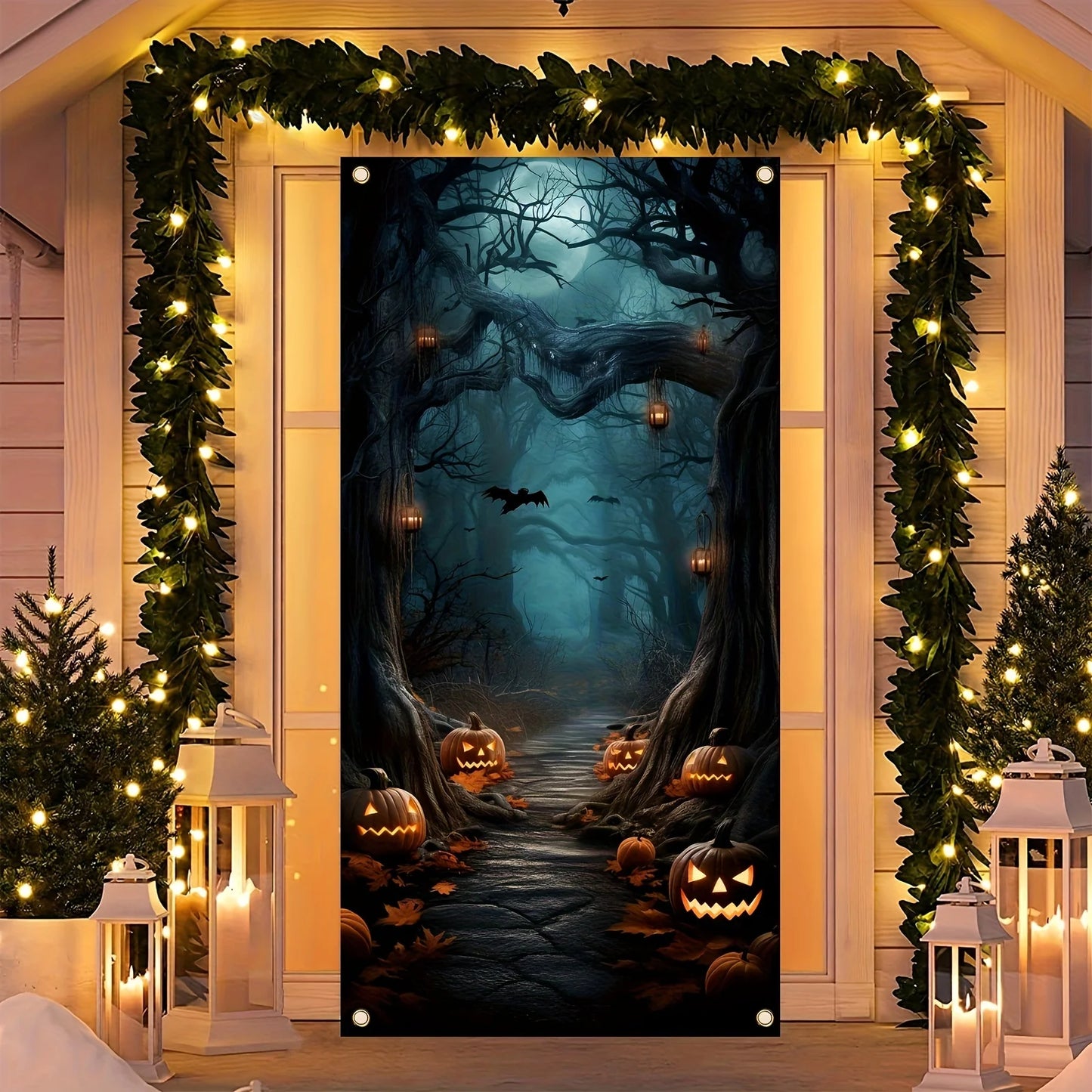 Spooky Halloween Door Banner, Pumpkin & Bat Design, Outdoor Decoration For Home ,Garden, Ideal For Party ,Photo Backdrop