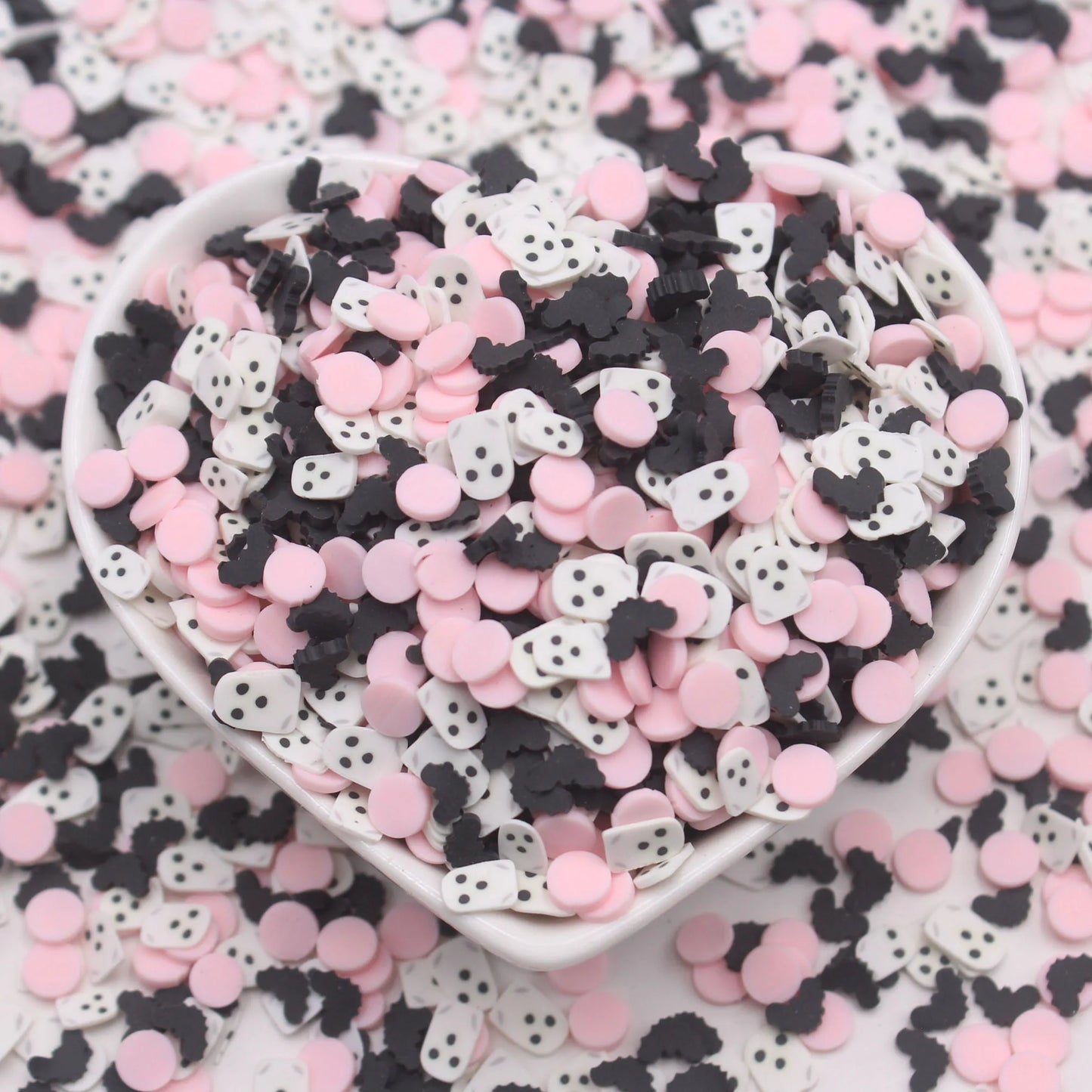 100g/Lot Halloween Bats Ghost Mixed Pink Dots Polymer Clay Slices Sprinkles For DIY Crafts Filling