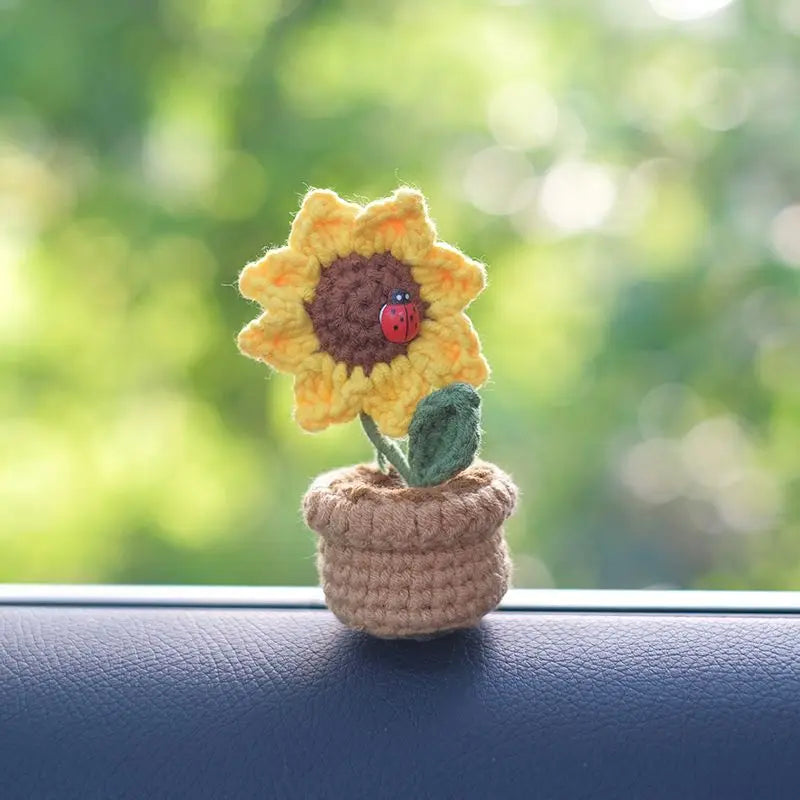 Creative Mini Flower Bouquet Potted Hand Woven Car Ornaments Auto Interior Center Console Dashboard Decoration Car Accessories