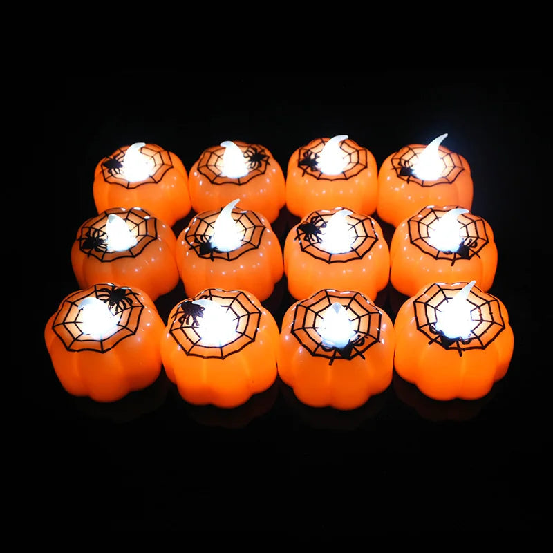 6pcs LED Pumpkin Light Halloween 2 styles Decorations Ornaments Flickering Flameless Nigh Lamp Holloween Party Decoration Supply